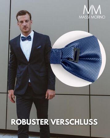 Массі Моріно: Комплект краватка-метелик та нагрудна хустинка для чоловіків - краватка-метелик на весілля, регульована, темно-синя
