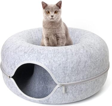 Котяча нора Lucky Sign з фетру 50x50x20 см, тунель, лежак, ігровий будиночок для котів, світло-сіра
