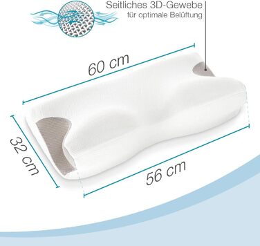 ELONEO Neck Pillow Visco: Neck pillow including cover, side sleeper head pillow with memory foam, 60x32 cm
