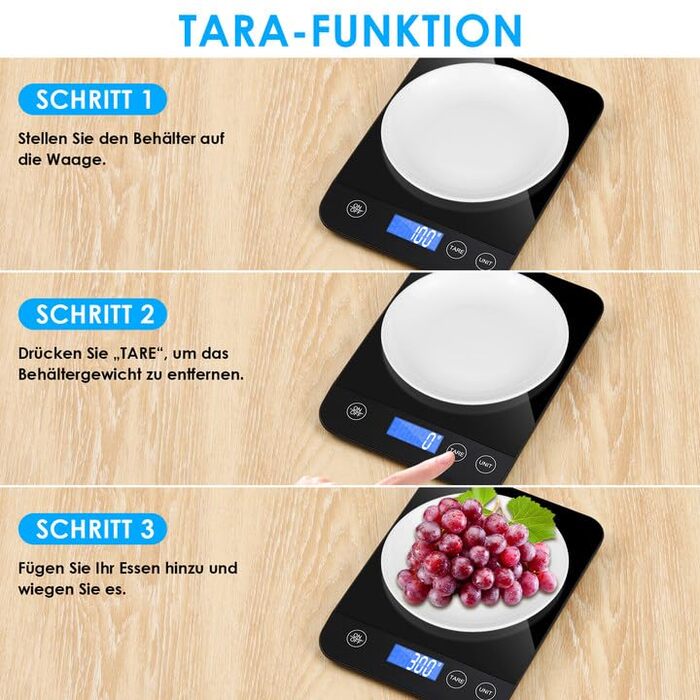 Кухонні ваги Gaethra: цифрові, 15 кг, точність 1 г, з функцією тарування, для продуктів, з батарейками
