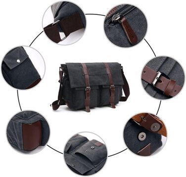 Чоловіча сумка через плече LOSMILE 16 дюймів, канвас, для ноутбука, месенджер для роботи та навчання, чорна