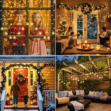 Ланцюжок LED-ліхтарів 2x2м, 200 LED, USB, тепле біле світло, для декору стін, кімнат, вечірок, весіль, Рамадан, Різдво (сніжинки)