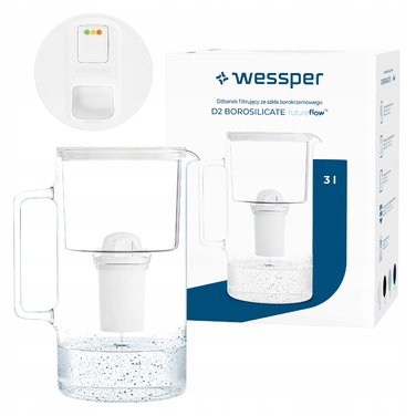 Скляний фільтр-кувшин Wessper D2 BOROSILICATE FF 3л, білий + фільтр