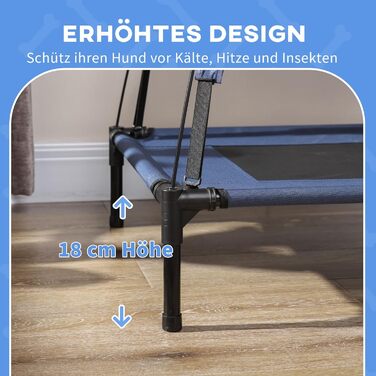 Підвищене собаче ліжко PawHut з балдахіном, для собак, вулиця, дихаючий матеріал, тафта, кемпінг, темно-синій, 61 x 46 x 62 см