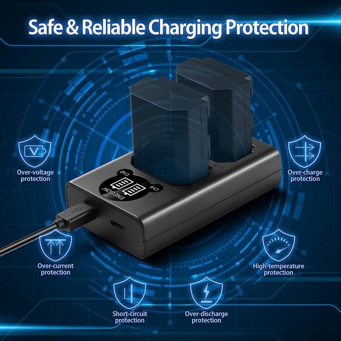 Зарядний пристрій ENEGON NP-FZ100 20W з подвійним акумулятором для Sony Alpha (A7, A9, FX3, A6000 серія) з LCD-дисплеєм