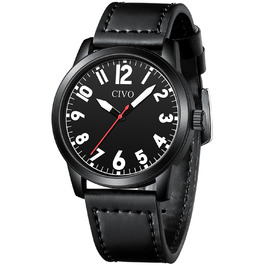 Чоловічий годинник CIVO з великими цифрами: аналоговий класичний годинник на зап'ясті з великими цифрами - водонепроникний кварцовий військовий годинник для чоловіків зі світловим покриттям - подарунок для чоловіків, людей похилого віку з поганим зором (A3 Чорний)
