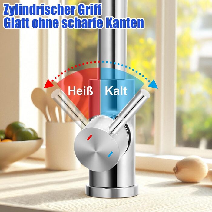 Крановий змішувач для кухні з висувною лійкою, високий поворотний кран з одним важелем, нержавіюча сталева кухонна мийка з шлангами