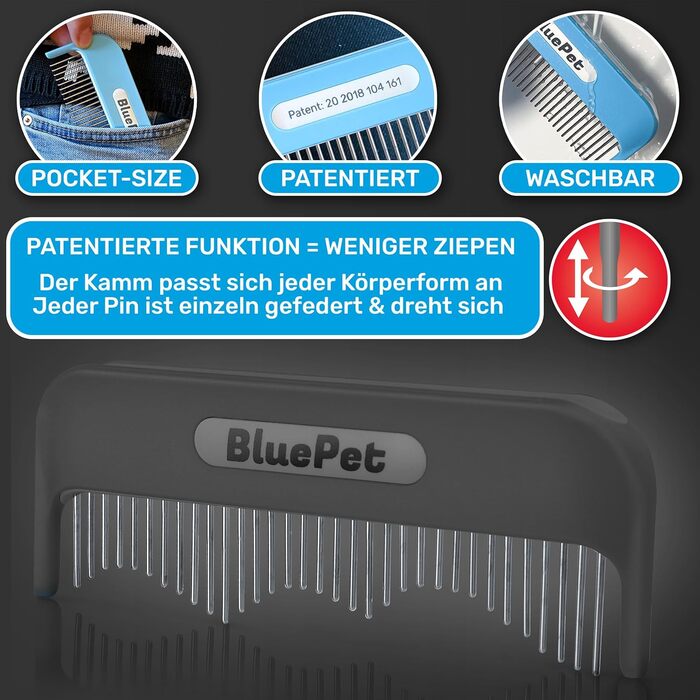 Гребінець BluePet для собак та котів з ротаційними зубцями - видаляє ковтуни та розплутує шерсть (чорний)