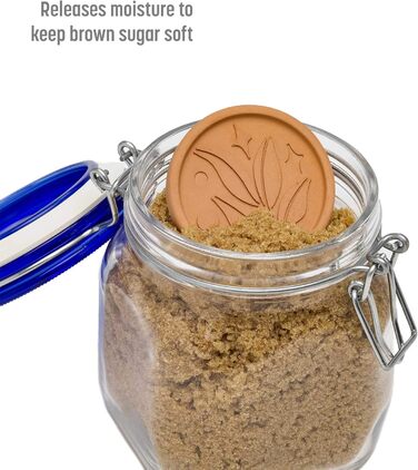 Goodful Brown Sugar Saver and Softener, Blatt-Design, reusable, terracotta disc, 2 pack, clay
