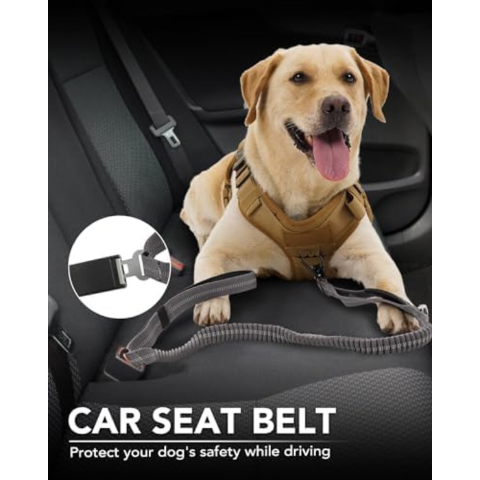 Тактична собача повід Joytale, 1.2м-1.8м, еластична, з двома зручними ручками, автофіксатор, повід без ривка для великих собак, сірий