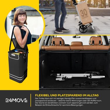 Тролей для покупок 24MOVE® Vehlo: складаний, 55л, з термокишенею, 3в1 (тролей, візок, сумка), до 30кг, чорний