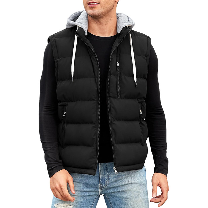 Чоловіча степкова жилетка Vancavoo на осінь/зиму з капюшоном, чорна, розмір M