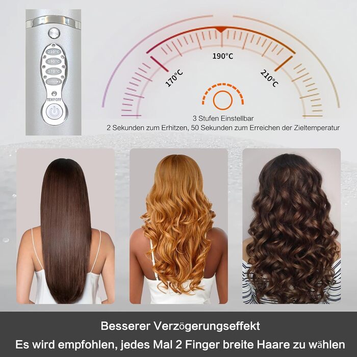 Бездротовий випрямляч для волосся з акумулятором 5000mAh, титанове покриття, 2 в 1 (випрямляч та локони), міні, для подорожей, 3 температурні режими, швидкий нагрів, для всіх типів волосся (білий)