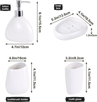 XYQXYQ Elegant 4-Piece Galvanized Ceramic Bathroom Set, featuring a lotion dispenser, mouth rinse cup, soap dish, and toothbrush holder, modern bathroom decoration set (white)