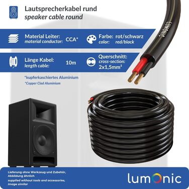 Кабель акустичний Lumonic 25м чорний 2xCCA HiFi для колонок, аудіо, PA систем (1.5 мм²)