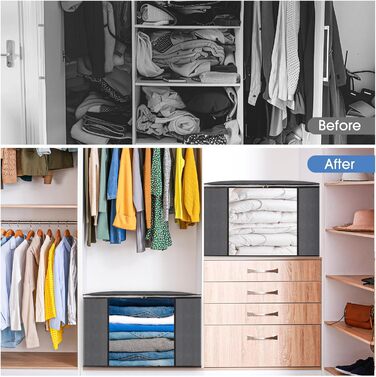 Органайзери для зберігання AIOR, 4 шт., 90 л, сірі. Коробки для зберігання постільної білизни, одягу, ковдр, подушок. Розмір 60x40x35 см