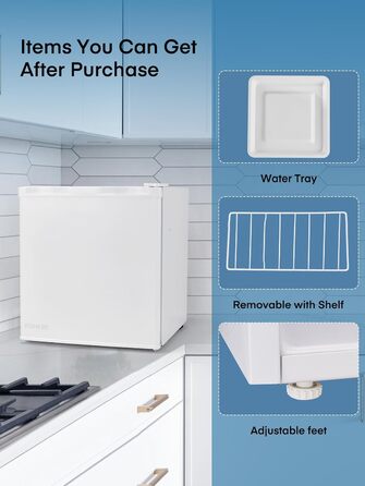 Міні-холодильник E 46L з відділенням для льоду, 42 dB, регулювання температури, енергозберігаючий, знімний дверний анфаз, для кухні, офісу, спальні, готелів та маленьких квартир (білий)