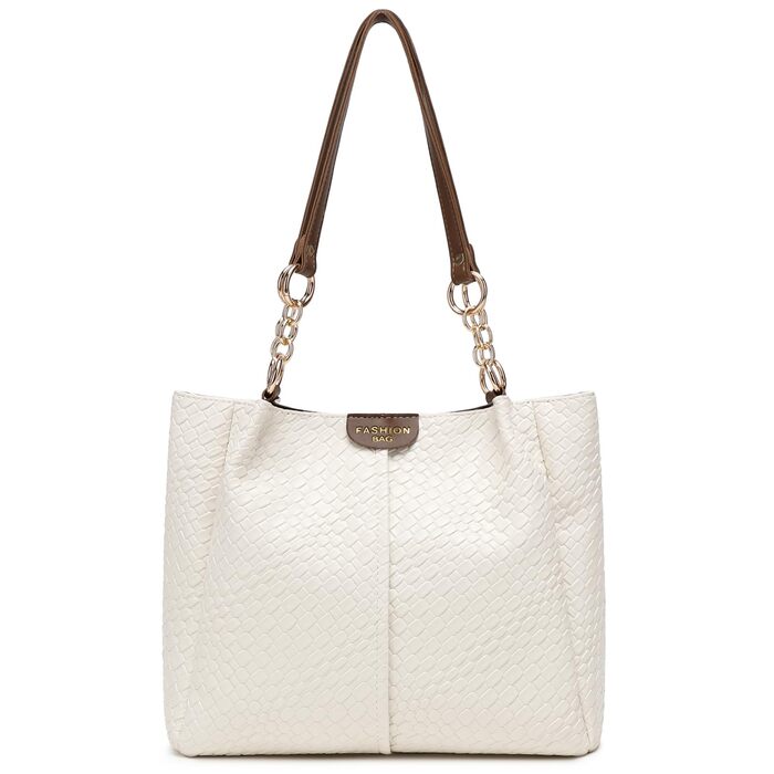 Сумка жіноча Unisoul Shopper велика - елегантна сумка через плече з екошкіри для офісу та подорожей (Бежево-коричнева)