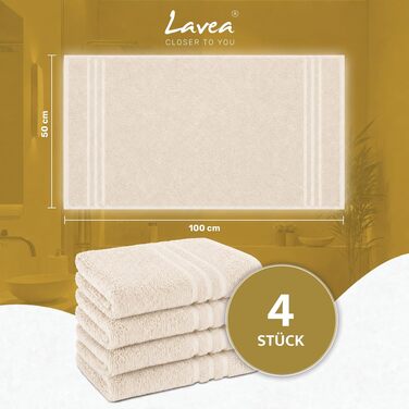 Набір махрових рушників для рук Lavea Elena (4 шт.), 100% бавовна, 50x100 см, гігроскопічні та м'які, колір крем