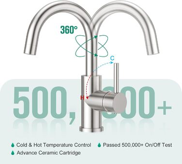 Кран кухонний CREA, 360° поворотний, нержавіюча сталь, для маленької кухні