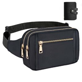 Чоловіча та жіноча поясна сумка Bauchtasche, стильна сумка на пояс для фестивалю, з регульованим ремінком та кількома кишенями, чорна. Підходить для бігу, спорту, прогулянок з собакою.