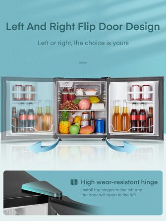 Міні-холодильник FOHERE 46L з відділенням для льоду | Компактний холодильник | Регулювання температури, енергозбереження, тиха робота | Холодильник для напоїв, ідеальний для офісу, кемпінгу та геймінгу | Змінний бік відкривання дверцят | Чорний