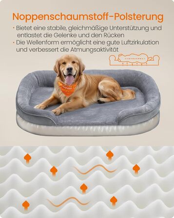 Ліжко для собак Feandrea, ортопедичне, велике, 106x76x18 см, водонепроникне, знімний чохол, сіре