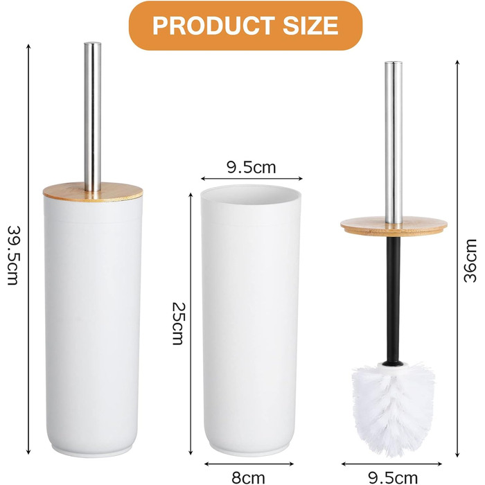 Набір для чищення унітазу WC Bürste: 3 насадки, бамбуковий контейнер, пластикова щітка для ванної кімнати