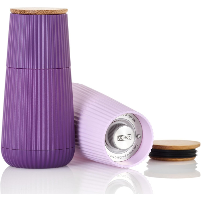 Набір для перцю та солі AdHoc MP155 Scape з керамічним млинком CeraCut®, регулювання помелу, зелений & фіолетовий, у подарунковій упаковці