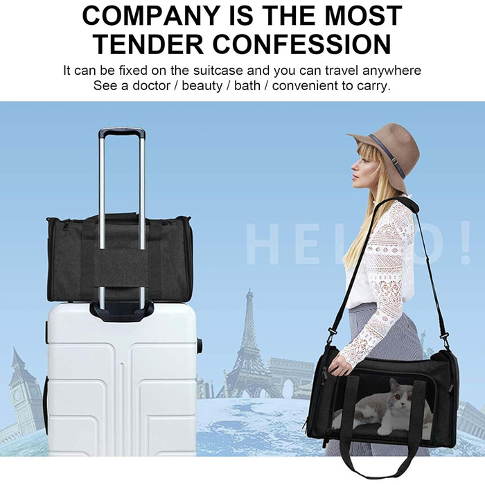 Транспортна сумка для котів та собак, складана переноска з сіткою, чорна