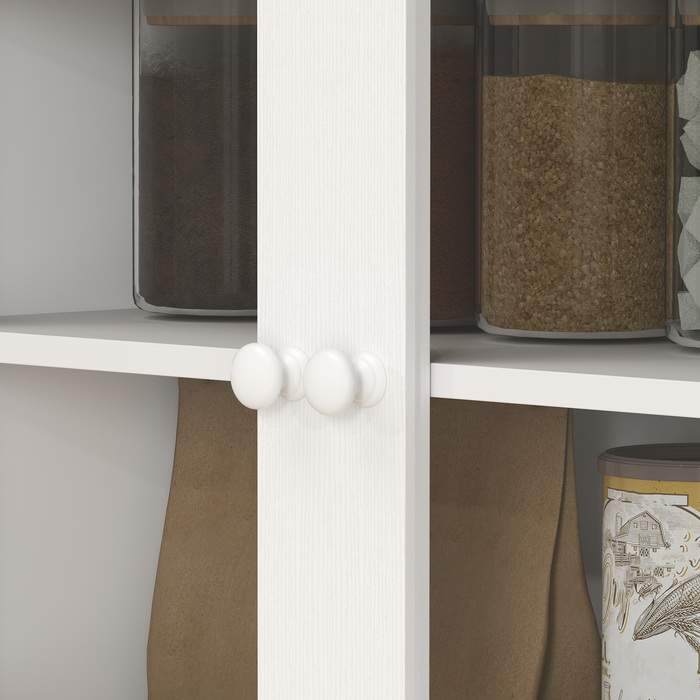 HOMCOM Farmhouse-Style Kitchen Cabinet with 1 Vitrine (Glass-Front Cabinet), 1 Open Shelf, 1 Drawer, and 2 Cabinets, Natural + White