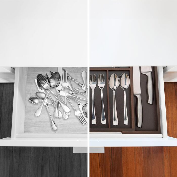 Relaxdays Cutlery Drawer Organizer, Pull-Out, Variable Width, 5-7 Compartments, Bamboo Organizer, HBT: 5x48x46cm, dark brown