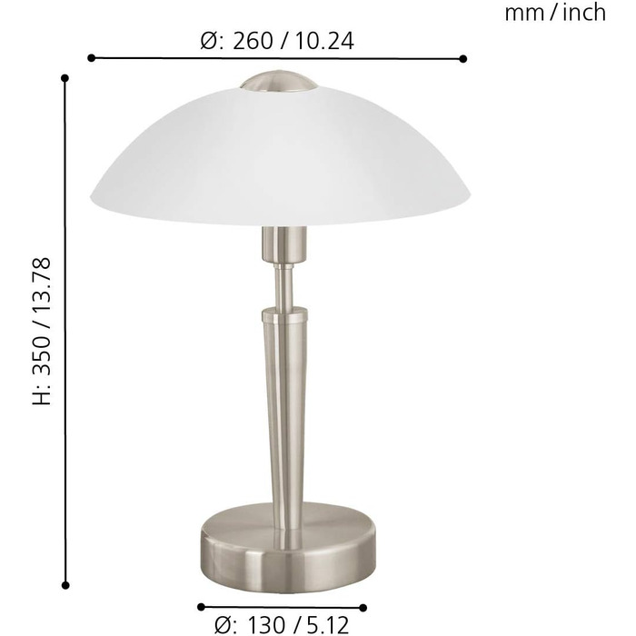 Настільна лампа EGLO Solo 1 з регулюванням яскравості, сталь, скло сатинове біле, патрон E14