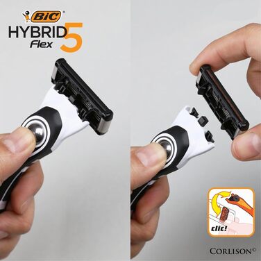 Чоловіча бритва BIC Hybrid 5 Flex, вологий гоління, 10 змінних касет по 5 лез, з алое вера та вітаміном E, з тримером для точного гоління
