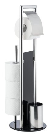 Набір для туалету WENKO Ravina 3в1 з нержавіючої сталі (тримач туалетного паперу, щітка, тримач щітки), 20 x 70 см, сріблястий/чорний