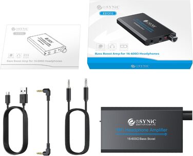 eSynic Підсилювач для навушників HiFi – портативний, 3.5mm AUX, 1000mAh, для MP3/MP4/Smartphone/PC, підходить для навушників 16-600 Ом, алюмінієвий корпус