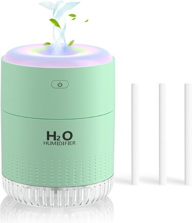Зволожувач повітря SZO Mini з LED-підсвіткою, автовимкнення та 2 режимами, для авто, спальні, офісу, білий (зелений)