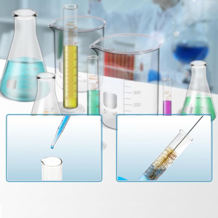 Beaker Glasses, Erlenmeyer Flasks, Measuring Cylinders Set, ZEEROQOLAB 4 Graduated Beakers, 3 Glass Measuring Cylinders with 3 Conical Flasks, with 3 Glass Pipettes, 2 Glass Stir Sticks, and 2 Wash Brushes
