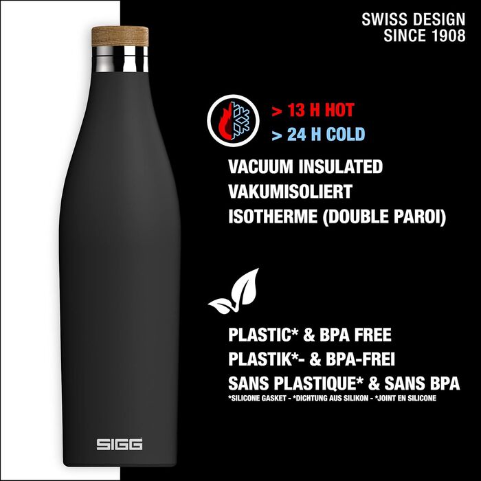 SIGG - Insulated Drinking Bottle - Meridian - Leak-proof - Extra slim - BPA-free - Plastic-free - Double-walled 18/8 stainless steel - Bamboo screw cap - 0.5L / 0.7L