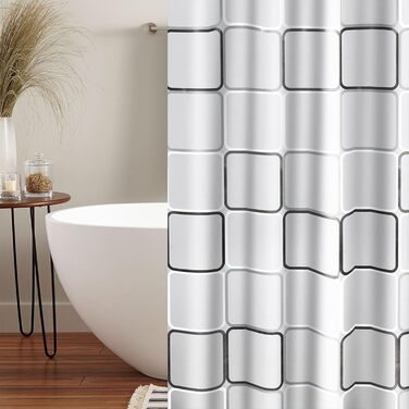 Штора для душу та ванни від цвілі, 180 x 200 см, 12 гачків, водонепроникна, швидковисихаюча, антибактеріальна, пральна, для спальні, сім'ї, готелю – Біла