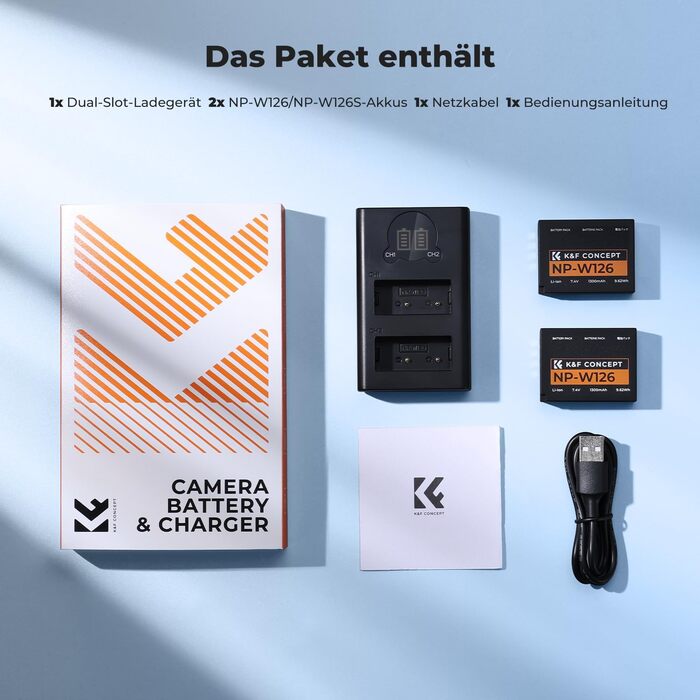 Акумулятор K&F Concept NP-W126/NP-W126S для Fujifilm (1300 mAh x2) + Зарядний пристрій Type-C/Micro-USB