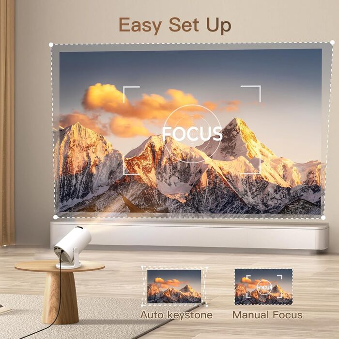 Портативний проєктор LYNCAST з Wi-Fi, Bluetooth та Android 11, 1080P/4K, поворотний на 180°, для дому та на відкритому повітрі (OptiBarrel 005 White)