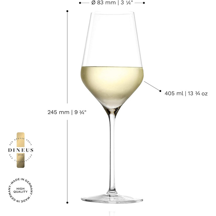 Stölzle Lausitz White Wine Glasses Quatrophil 6-Piece Set, 405 ml – High-quality wine glasses ideal for white wine & aperitif – Elegant white wine bowl made of crystal glass – dishwasher-safe & Made in Germany