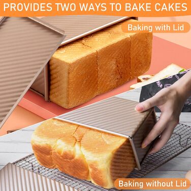 Форма для випікання хліба з кришкою GBACHOOSE, 1000 г, золота, 32x12x11 см – форма для тостового хліба, кексу, булочок, випічки