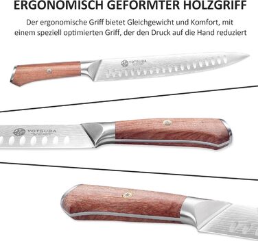 Японський кухонний ніж YOTSUBA 22 см - професійний ніж шеф-кухаря з високоякісної сталі, ергономічна ручка