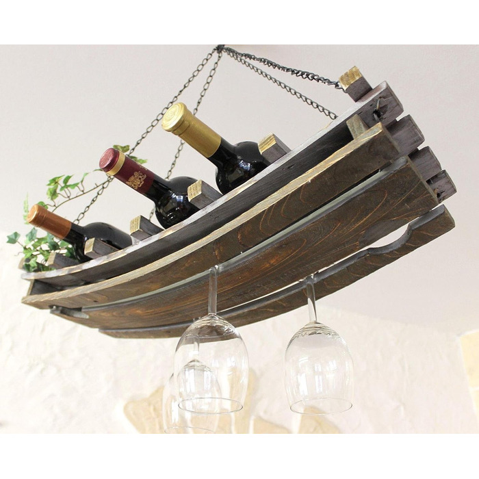 DanDiBo Wine Rack 5089 Ceiling Shelf made of Wood 65 cm Hanging Shelf Bottle Holder Bottle Shelf with Glass Holder Blanket
