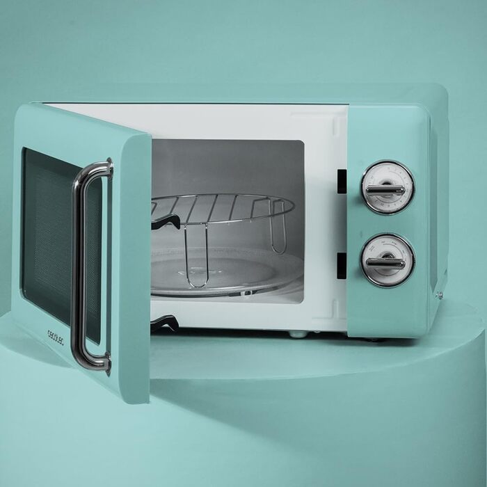 Мікрохвильова піч Cecotec Proclean 3010 Retro Blue, 20л, 700Вт, механічна, з таймером, розморожування, синій колір, нержавіюча сталь, внутрішнє освітлення, ретро-дизайн