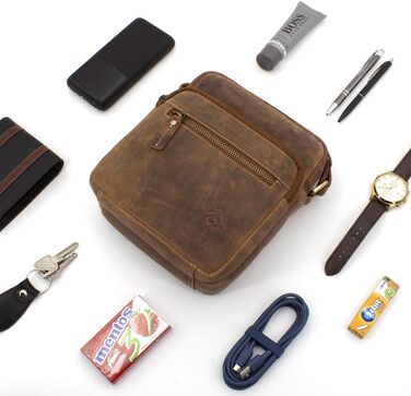 Чоловіча сумка через плече JOREY з натуральної шкіри, Camel (для бізнесу, роботи, подорожей)