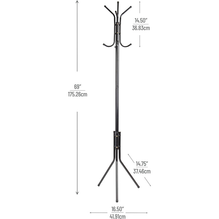 Mind Reader Alloy Collection Coat Rack with 11 Hooks, Metal, Colored (Black)