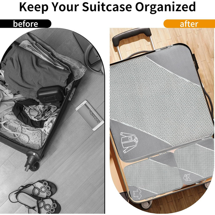 Органайзер для валізи, набір 6 шт. Компресійні кубики для пакування, органайзер для подорожей, сірий (8 шт.)